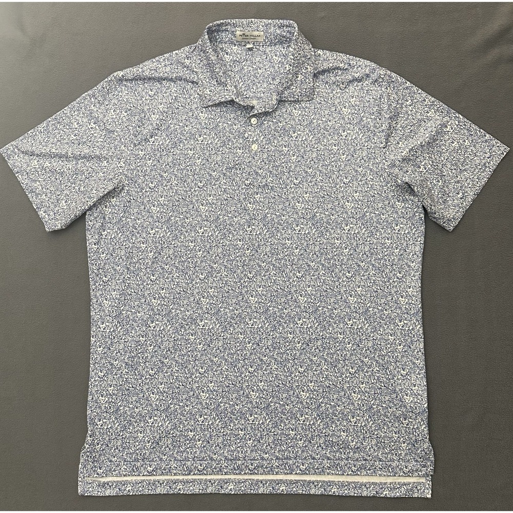 Peter Millar Summer Comfort Large White Blue AOP Golf Polo 19th Hole